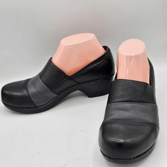 Dansko Tenley black gray leather slipon clogs size 38 US 7.5/8 w/a 2" heel - Picture 15 of 15